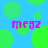 Blue background with green circles and pink text reading 'megz' in four locations.