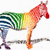 A pixelated horse with a rainbow gradient body stands on a gray branch against a white background.
