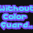Pixelated text and images arranged in a four-quadrant layout with distinct color schemes and content in each section.