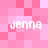 Pixelated pink background with four instances of the name 'jenna' in white pixelated text arranged in a layout