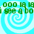Green pixelated text 'see a boi' and repeated 'ooo la la' over cyan spiral background with white rings, static image.
