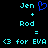 Pixelated cyan text and symbols on black background with blue heart symbol above 'Jen' in left