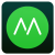 Green circular icon with white stylized 'M' symbol on dark gradient background, pixelated rendering style.