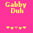 Yellow pixelated text 'Gabby Duh' on bright pink background with five small flower icons below, two versions differ in flower color sequence.