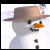 A 3x2 contact sheet of a snowman-themed animated icon showing multiple frames with text overlays and varying background styles.
