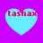 Four light blue hearts on a purple background with red text "tashax" inside each heart, displayed in a