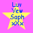 Yellow star with blue text 'Lux Yew Soph xxx' on pink background; four identical static frames displayed in a