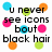 Pixelated text reads 'u never see icons bout black hair' with colored circles around it on white background.