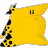 A 48x48 pixel animated contact sheet showing two frames of a yellow cartoon character with black spots on the left and green text "Original Icons .com" on the right against a gray background.