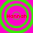 Four identical circular green concentric rings on a bright pink background, each containing red text reading 'Hannah' in pixelated font.