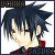 Pixel art character with spiky black hair and red collar, shown in multiple facial expressions across a