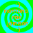 Four identical spiral patterns with green and cyan colors, each containing orange text reading 'montana', 'rae', and 'jomison' in a pixelated font.