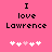 Pink background with black text reading "I love Lawrence" and five white/pink heart icons below, showing animation changes in heart colors.