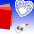 Animated sequence showing red paper being cut into a heart shape with green scissors, white lace hearts in background.