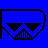 Pixelated icon with stylized triangular eyes and a striped mouth, displayed in multiple color variations across blue, white, black, and gray backgrounds.