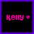 Pixelated pink text 'Kelly' with a small heart symbol on black background, framed by purple border.