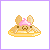 Pixelated character with pink frosting on head, lying on golden waffle, expression shifts from neutral to smiling as text increments from '1' to 'i♡u'
