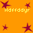 Orange background with multiple red star shapes and yellow text reading "Haffdyr" in pixelated font.