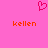 A static image with a bright pink background features a pixelated red heart symbol above two instances of the text 'kellen' in orange pixelated font.