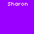 Four square display the name 'Sharon' in pixelated text against solid backgrounds of purple, magenta, red, and pink