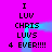 Pixelated text on bright pink background with blue motion trails forming a looped animation pattern.