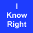 Blue and white pixelated text displays 'I Know Right' with a vertical line above 'I' on both backgrounds.