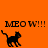 Pixelated black cat silhouette on orange background with "MEOW!!!" text, showing three distinct poses across observations.