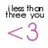 Pixelated text reads 'less than three you' above a pink '<3' symbol on white background.