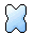 Two pixelated X-shaped icons with light blue gradient fill and black outlines on gray background