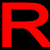 A large red capital letter R with a black background, rendered in a pixelated style with visible anti-aliasing edges.