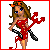 Pixelated character with brown hair and blue eyes holds red pitchfork, wears red outfit; text "Lil Devil" appears in multiple