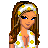 Pixel art contact sheet showing a female character in yellow polka dot bikini with multiple poses and accessories, accompanied by text describing the outfit.