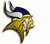 Pixelated icon of a Viking helmet with two horns, blue top section, yellow face guard, and gray accents on white background.