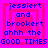 Pixelated text on a pink and blue background with four identical showing 'jessiert and brookert ahhh the GOOD TIMES' in varying pixel arrangements
