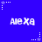 Blue background with white pixelated text 'ALEXA' repeated in a pattern, surrounded by small star and dot motifs