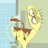 Pixelated yellow cartoon character with large eyes and brown accents, holding a glass of chocolate milk against a light background, with red text reading "I Like chocolate MILK!!!!!" on blue and gray