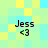 Four identical pixelated icons display 'Jess' text with '<3' symbol on a pastel background with yellow and cyan squares