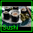 Two side-by-side animated frames of a sushi icon showing slight motion in the background elements with green text label at bottom left.