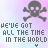 Pixelated skull-and-crossbones icon with repeated text 'WE'VE GOT ALL THE TIME IN THE WORLD' on pastel gradient background, animated color shifts between frames.