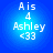 Four identical blue circular icons with white text reading 'Ais 4 Ashley <33' arranged in a on a solid blue background