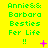 Green text on bright yellow background reads "Annie&&Barbara Besties Fer Life !!" with small pink symbols below each line of text.
