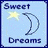 Light blue square icon with dark blue border displaying "Sweet Dreams" text, a yellow star, and a gray crescent moon; show the star's position shifting left to right