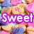 A four- shows animated text overlays on distinct backgrounds: 'Sweet' in purple, 'Sweet' in pink, 'Girls!!' in pink, and a blank