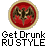 Pixelated circular icon with red and gold border, central eagle emblem on red background, surrounded by text elements in distinct fonts.