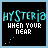 Six display identical pixelated text 'HYSTERIA WHEN YOUR NEAR' with varying star-like animations on a black background