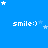 Blue background with white pixelated text "smile:)" repeated in a , surrounded by scattered white and light blue stars