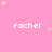 Pink background with repeated white text 'rachel' and scattered light pink stars, no visible animation changes.