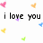 Pixelated text reads 'i love you shh it's a secret' surrounded by scattered colorful heart shapes on white background.