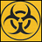 Yellow square icon with black biohazard symbol centered inside a circular border.