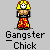 Pixel art character with yellow helmet, white skull face, brown chest armor, red-yellow patterned pants, and black boots on gray background.